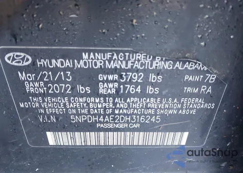2013 Hyundai Elantra Gls from USA, damaged, VIN 5NPDH4AE2DH316245
